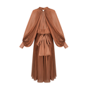 Sienna Rae Satin Pleat Maxi Dress in Brown
