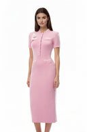 Hallbera Pink 3D Petal Knit Midi Dress