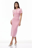 Hallbera Pink 3D Petal Knit Midi Dress