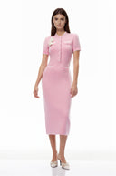 Hallbera Pink 3D Petal Knit Midi Dress