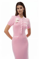 Hallbera Pink 3D Petal Knit Midi Dress