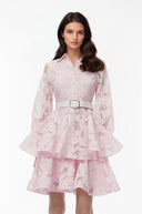 Larisa Blush Pink Puff Sleeve Tiered Lace Mini Dress