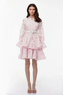 Larisa Blush Pink Puff Sleeve Tiered Lace Mini Dress