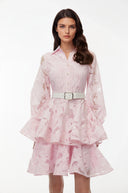 Larisa Blush Pink Puff Sleeve Tiered Lace Mini Dress
