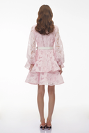 Larisa Blush Pink Puff Sleeve Tiered Lace Mini Dress