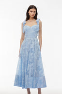 Odile Blue Sweetheart Floral Embroidered Maxi Dress