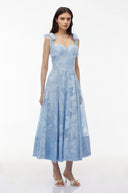 Odile Blue Sweetheart Floral Embroidered Maxi Dress