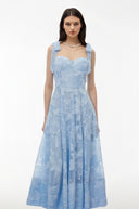 Odile Blue Sweetheart Floral Embroidered Maxi Dress