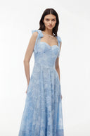 Odile Blue Sweetheart Floral Embroidered Maxi Dress