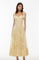 Odile Butter Yellow Sweetheart Floral Embroidered Maxi Dress
