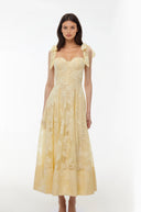 Odile Butter Yellow Sweetheart Floral Embroidered Maxi Dress