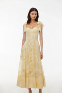 Odile Butter Yellow Sweetheart Floral Embroidered Maxi Dress