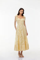 Odile Butter Yellow Sweetheart Floral Embroidered Maxi Dress
