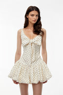 Jacqueline Cream Polka Dot Puffball Mini Dress with Bow
