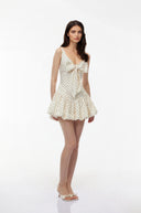 Jacqueline Cream Polka Dot Puffball Mini Dress with Bow