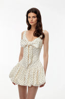 Jacqueline Cream Polka Dot Puffball Mini Dress with Bow