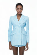 Lyudmila Blue Double-Breasted Blazer & Shorts Set