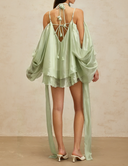 Milena Green 3D Petal Tulle Top & Shorts Set