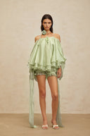 Milena Green 3D Petal Tulle Top & Shorts Set