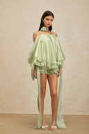 Milena Green 3D Petal Tulle Top & Shorts Set