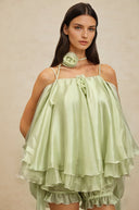 Milena Green 3D Petal Tulle Top & Shorts Set