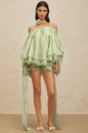 Milena Green 3D Petal Tulle Top & Shorts Set