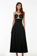 Oksana Black Floral Embroidered Maxi Dres