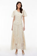 Corinne White Sequin Floral Lace Maxi Dress