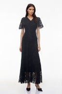 Corinne Black Sequin Floral Lace Maxi Dress