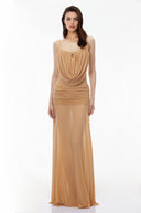 Martine Neutral Draped Ruched Maxi Dress