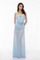 Martine Blue Draped Ruched Maxi Dress