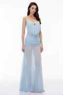 Martine Blue Draped Ruched Maxi Dress