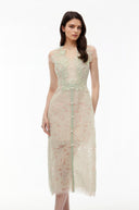 Nanna Green Floral Applique V-Neck Midi Dress