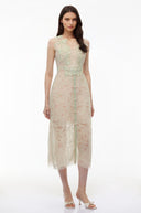 Nanna Green Floral Applique V-Neck Midi Dress
