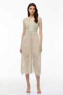 Nanna Green Floral Applique V-Neck Midi Dress