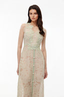 Nanna Green Floral Applique V-Neck Midi Dress