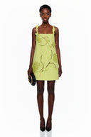 Emer Chartreuse Floral Applique Mini Dress