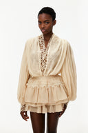 Séraphine Neutral Lace Trim Blouse & Tiered Skirt Set