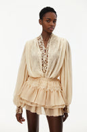 Séraphine Neutral Lace Trim Blouse & Tiered Skirt Set