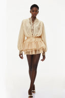 Séraphine Neutral Lace Trim Blouse & Tiered Skirt Set