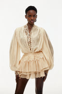 Séraphine Neutral Lace Trim Blouse & Tiered Skirt Set