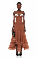 Nadine Rust Brown Asymmetrical Midi Dress