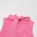 Matilda Pink Sleeveless Maxi Dress with Faux Flower & Bow-Tie Embellishment