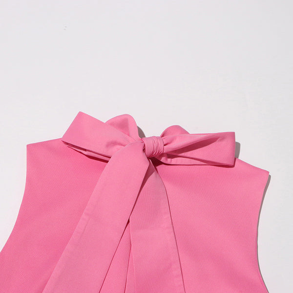 Matilda Pink Sleeveless Maxi Dress with Faux Flower & Bow-Tie Embellishment