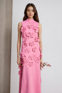Matilda Pink Sleeveless Maxi Dress with Faux Flower & Bow-Tie Embellishment