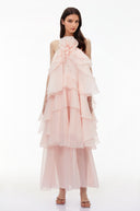 Charis Pink Halterneck Flounced Maxi Dress
