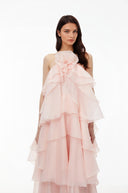 Charis Pink Halterneck Flounced Maxi Dress
