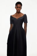 Hermione Black Plunge Neck Asymmetrical Midi Dress