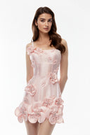 Quinty Pink Embellished Mini Dress with 3D Petals