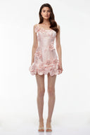 Quinty Pink Embellished Mini Dress with 3D Petals